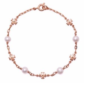 Tory Burch• Rose Gold Kira Logo Chain Pearl Bracelet